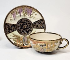 Beautiful Antique Hand Painted Japanese Satsuma Wisteria Tea Cup & Saucer. EC picture