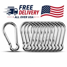 10 PCS Stainless Steel Carabiners Spring Snap Hooks Heavy Duty Keychain Clip NEW picture