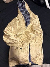 Giorgio Armani Made in Italy Crinkle Hooded Jacket Plaid Lined Size 48 picture