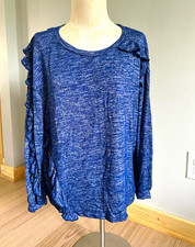 Vintage America Blue Heathered Round Neck Ruffle Long Sleeve Knit Top XL picture