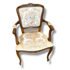 Vintage French Provincial Armchair Louis XV Style Tapestry Fauteuil Carved Wood picture