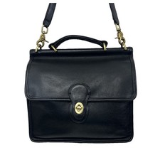 VTG Coach Willis 9927 Black Leather Brass Turnlock Top Handle Satchel Bag USA 97 picture