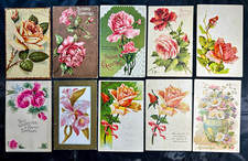 Vintage Embossed large pink flower Postcards Lot of 10 Divided Back Posted picture