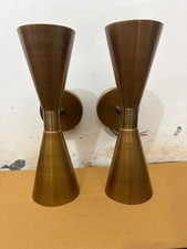 Pair of Brass Wall Sconces Mid Century Modern Cone Light Fixtures Vintage picture