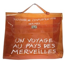 Auth HERMES Excellent Condition Kelly Tote Bag Vinyl Orange Clear Handbag FS picture