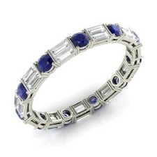 1.96 Ct Natural Sapphire Diamond Anniversary Eternity Band 14K Real White Gold picture