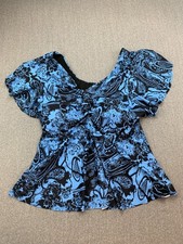 Lienridy Flounce Sleeve Tankini Swimsuit Top Womens Plus  3XL Blue Paisley Print picture