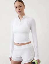 Athleta Momentum Seamless Crop Half Zip Small White NWT picture