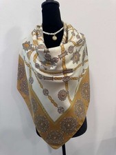 Loewe Silk Scarf Gold White Hand Rolled Made in Italy picture