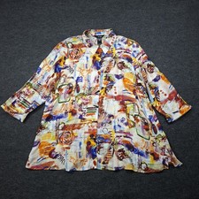 Ali Miles Get Up & Have Fun Abstract 3/4 Sleeve Toggle Buttons Tunic Top Size L picture