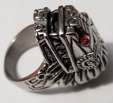 Aztec Mayan Chicano Biker Lowrider Quetzalcoatl Ring red jewel eyes Indigenous picture