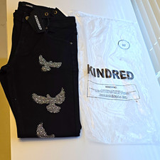 KINDRED Men’s Black Dark Wash Denim Jeans Slim Fit 5-Pocket Studded Bird picture