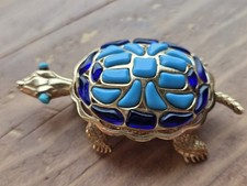 Vintage Crown Trifari  Modern Mosaic Poured Blue Glass Turtle Brooch  picture