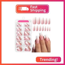 AddFavor 120pcs Ombre Press on Nails Long Square - Pink White Gradient Fake Nail picture
