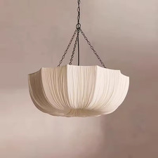 Japanese Wabi Sabi Fabric Pendant Light Retro LED Chandelier Dining Room Fixture picture