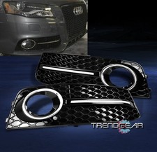 2009-2012 AUDI A4 B8 BUMPER FOG LIGHT LAMP GRILLE COVER GLOSSY BLACK/CHROME TRIM picture