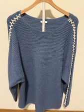 NWT J Jill Knit Boatneck Pullover Sweater XL Azure Blue with Cream Whipstiching picture