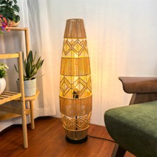 Rustic Boho Hand-Woven Corner Floor Lamp Free Standing Night Light with 3 Colors picture