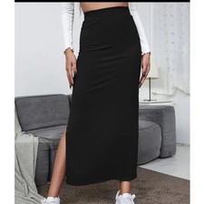 Witchy Whimsygoth Vampy Dark Fairy Black Stretch Side Slit Maxi Long Skirt  XL picture