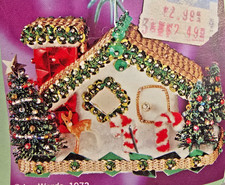 RARE LeeWards CANDY CANE HOUSE Vtg Sequin Bead Christmas Ornament KIT 1973 NOS picture
