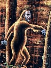 Sasquatch Bigfoot monster legend black velvet oil painting  picture