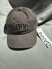 GANNI Washed Canvas Cap Chocolate Plum Embroidered Logo Adjustable Hat NWT picture