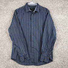 Pronto Uomo Non-Iron Button Up Shirt Mens Long Sleeve Black w Stripes Size  L picture