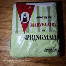 Vintage NOS Marvelaire by Springmaid Green Striped Full Flat Sheet 50/50 USA m4 picture