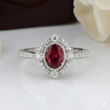 4.20 Ct Oval Cut Natural Ruby & Diamond 14K Solid White Gold Engagement Ring picture