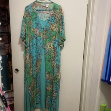 Vtg Caite Womens 2X 2XL Muumuu Maxi Dress Duster Robe Blue Green Boho Paisley picture