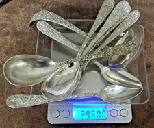 Lot of 8 Stieff Sterling Silver Flatware Spoons 296 GRAMS Rose/Repousse Server picture