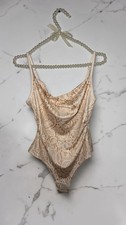 Shein  Elegant Floral Print Beige Bodysuit Size M picture