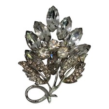 Vintage Austrian Clear Crystal Rhinestone Brooch Pin Silver Tone Weiss Hallmark picture