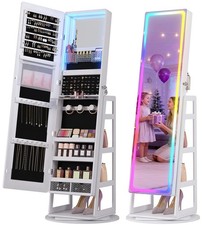 Jewelry Cabinet with Full Length Mirror, 360° Rotating Lockable & RGB Lights picture