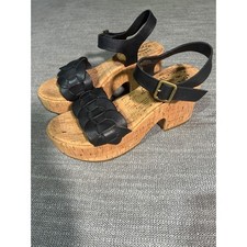 Kork-Ease Black Leather Braided Platform Sandals Cork Block Heel KE0016703 6M picture