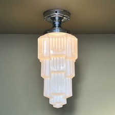 Vintage Antique LARGE 1930’s Art Deco Chrome Skyscraper Flush Mount - Restored picture