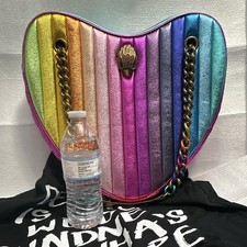 RARE NWOT Kurt Geiger Large RAINBOW Heart PURSE & Dust Bag 12.9(H)x15.7(L) picture