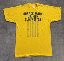 VTG 1979 Horace Mann Junior High T-shirt Sz L Yellow 70s School Single Stitch picture