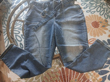 nwt maurices women blue jeggings/belt denim flex high rise sz L short  picture