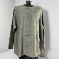 Dosa Womens Natural Linen China Jacket Green Frog Closure Sz 3(L) Minimalist Top picture