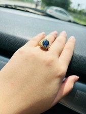 5.50 Ct Real Oval Sapphire & Diamond Diana Princess Ring 14K Solid Yellow Gold 7 picture