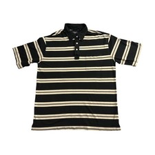 Roundtree & Yorke Polo Shirt Mens Large Black Tan Excellent Striped Pocket picture