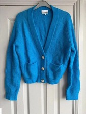 RRP £275 GANNI Blue Alpaca Wool Blend Crystal Button Cardigan Size S Small picture