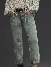 NWT Pilcro Anthropologie the Wanderer Patchwork Corduroy Pants Washed Blue Green picture