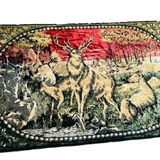 Vintage 1960s deer stag wildlife quality multicolored tapestry 46 x 69 USA picture