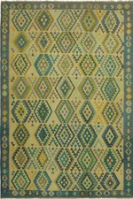 Tribal Kilim Melusine Blue Tan Wool Rug - 8'5