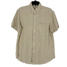 Nwot J Crew Beige Plaid Button Shirt M Short Sleeve Linen Classic Fit Preppy picture