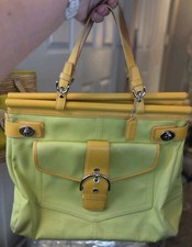 Coach Hamptons Weekend Tote Bag Lime Green Yellow Leather 9367 Y2k Dopamine picture