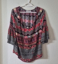 Cato Red & Black Mixed-Print Peasant Blouse picture