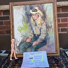 Douglas Reign Graves Original Oil, Painting On Canvas, Western cowgirl framed picture